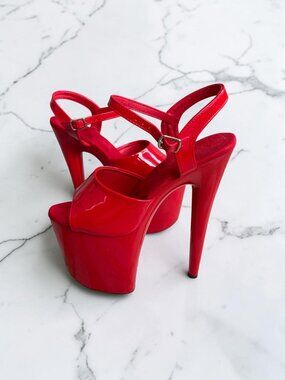 RED Platform Ankle Strap Heels Size US 11